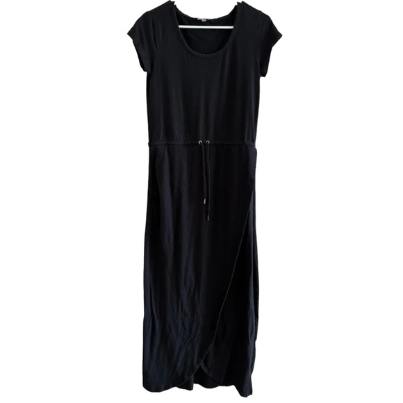 Talbots Black Short Sleeve Maxi Crossover Dress with Drawstring Waist Small - Picture 1 of 8